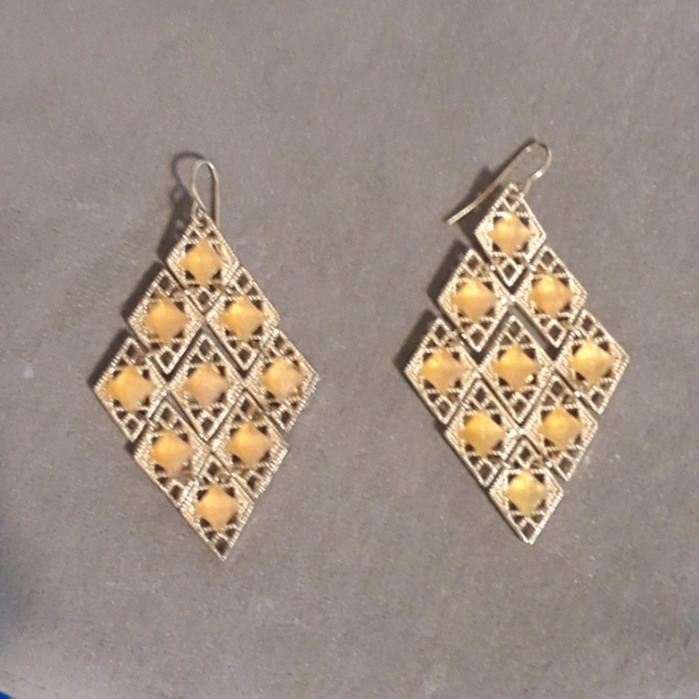 Gold and Peach Crystal Earrings